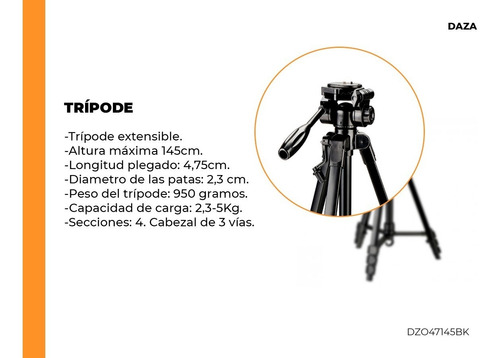 Tripode Camara Filmadora Fotografia Video 1.45mts Reforzado