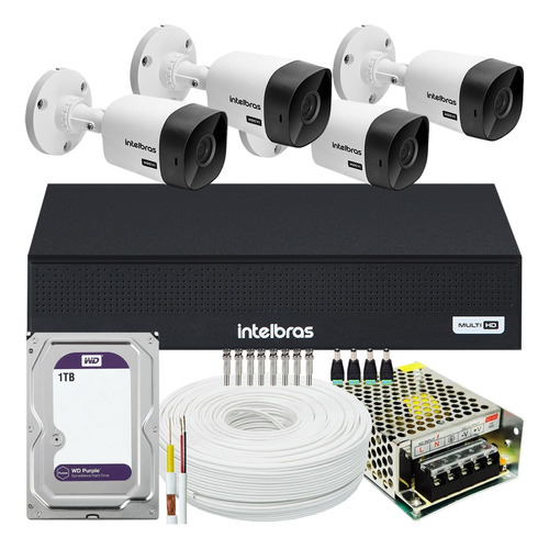 Kit Cftv Monitoramento 4 Cameras Intelbras 1tb Purple 1004-c