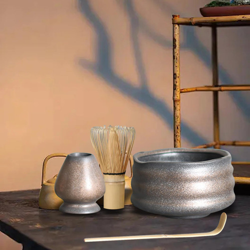 Juego De Batidor De Matcha Hecho Gris Y Dorado Gris Y Dorado