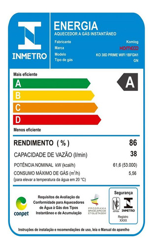 Aquecedor De Água A Gás Automático 38d Komeco Prime Wifi