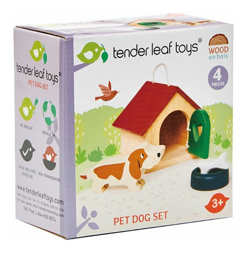 Imagen 1 de 5 de Casa De Perro Tender Leaf Toys Pet Dog Set 4pcs Madera Febo