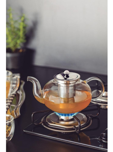 Tetera Tramontina de vidrio con infusor de café y té, 1 litro, color transparente