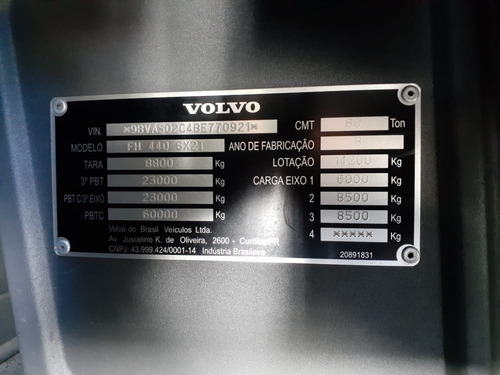 Volvo Fh 440 Ano 2011 6x2 Único Dono