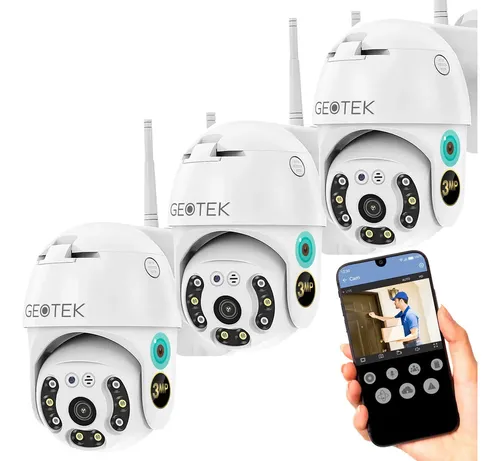 Kit 3 Camaras Seguridad Geotek 3mp Ip Wifi Exterior Full Hd Domo Vision Nocturna Inteligente Deteccion Movimiento Blanco