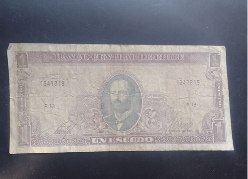 Billete Chile 1 Escudo Inostroza Barrios Firma Delgada P13