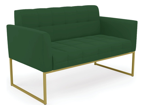 Sofá D'rossi Elisa De 2 Lugares Cor Verde Com Tecido Liso De Veludo E Cor Dos Pés Dourado De Metal