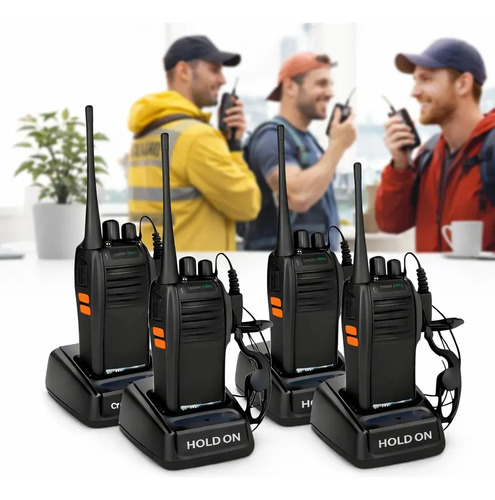 Kit 4 Radio Walk Talk Comunicador 16 Ch 12km Baofeng 777 Ht Cor Preto Hold On