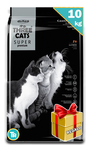 Three Cats  Gatos Premium Castrados Salmón 10 Kg + Obsequio 
