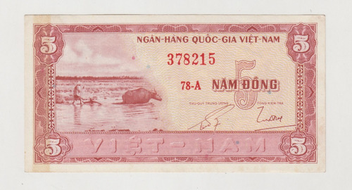 Billete Vietnam Del Sur 5 Dong 1955 Pk13 Guerra Vietnam Xf