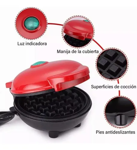 Mini Wafflera Wafles Maquina Hot Cake Pequeña Wafflera Rojo