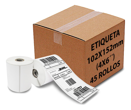 Caja 45 Rollos Etiqueta Térmica 4x6 Guías Envió 300 Pza / C1