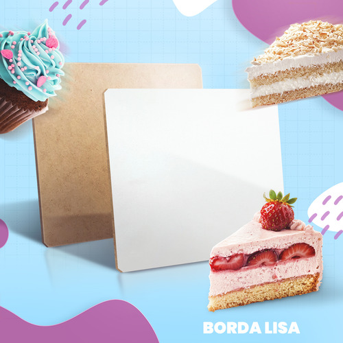 Cake Board 40x40cm Quadrado Bolo Confeitaria Mdf 3mm Com 10 Cor Branco