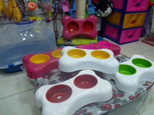 Comedero Tipo Hueso Doble Bicolor