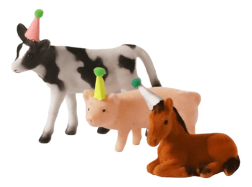 Pack X3 Animales De Felpa Con Bonete Granja Deco Tortas 