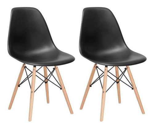 Kit 2 Cadeiras Charles Eames Cozinha Wood Eiffel Dsw Av Cor da estrutura da cadeira Preto