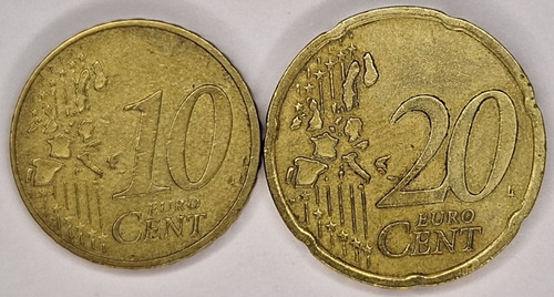 2 Moedas Alemanha 10 E 20 Euro Cents Ano 2002 Veja (Usado)