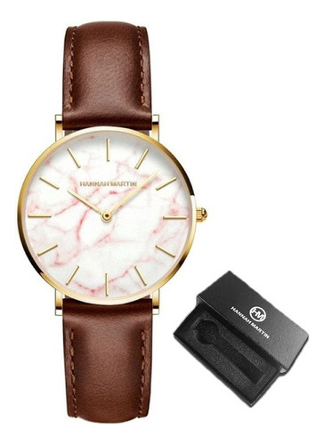 Relojes De Cuarzo De Cuero Hannah Martin Fashion Color De La Correa Brown Golden White