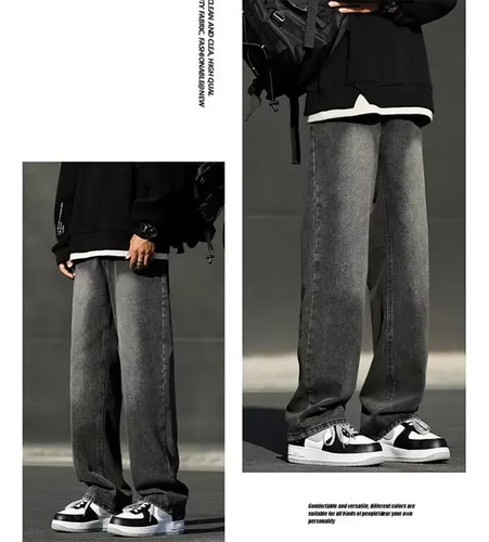 Pantalones Casuales De Corte Recto Para Hombre, Jeans Negros