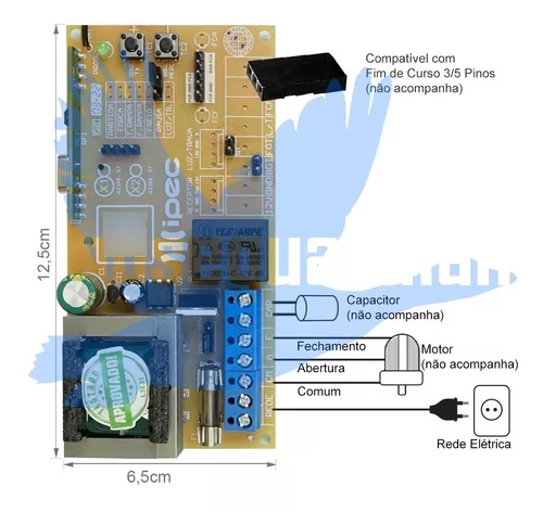 Placa Central de Comando Para Portão Eletrônico Universal 433mhz X1 ST Full  Lançamento - IPEC - Placa para Motor de Portão - Magazine Luiza