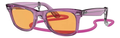Gafas de sol Ray-ban - Wayfarer - Rb2140 661313, 50 colores, marco negro, color violeta, transparente, varilla, color violeta/transparente, color de lente naranja, diseño cuadrado