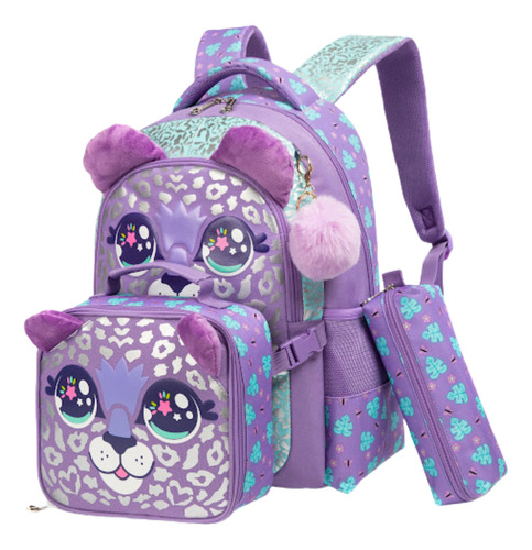 Set De Mochila, Lonchera Y Cartuchera Jaguar Lila