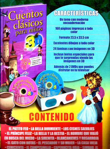 Libro Cuentos Clásicos Para Niños 3d + 2 Dvds