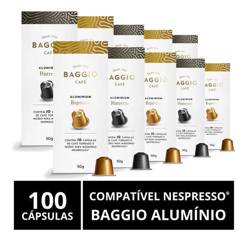 100 Cápsulas Para Nespresso® Alumínio, Baggio Café