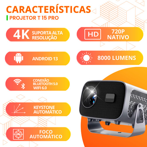 Projetor A15pro Android Cine Box Smart Cpuh713 Wi-fi Hd 4k