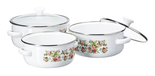 Imagen 4 de 8 de Set 3 Ollas Tapa Cristal Porcelanadizado Hot Spot 1 2 Y 4lts