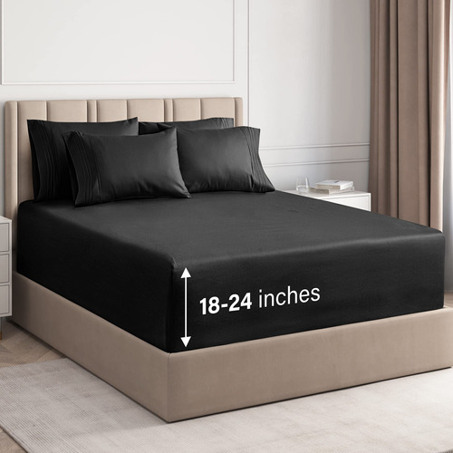 Sabanas Para Cama Matrimonial Bolsillo Profundo Negro 6 Pzas