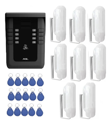 Kit Interfone Coletivo S500-8 Com 8 Interfone P100 16 Tags