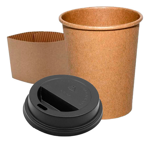 Vaso Polipapel Madera 8oz (237cc) Con Tapa Y Collarín X100u 