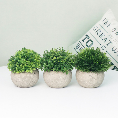 Paquete De Macetas Mini Plantas Artificiales Hierba Verde Fa
