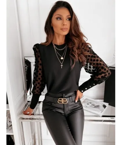 Blusa Manga Larga Transparente Mujer Casual Negra Cuotas sin