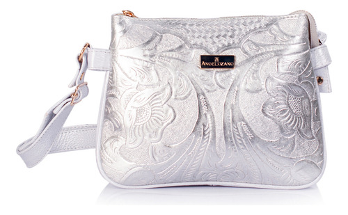 Bolsa crossbody Angelozano Jaqueline Grabada Metalica color plata