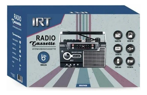 Radio Cassette Irt Bluetooth/fm/usb/sd/vintage Color Negro