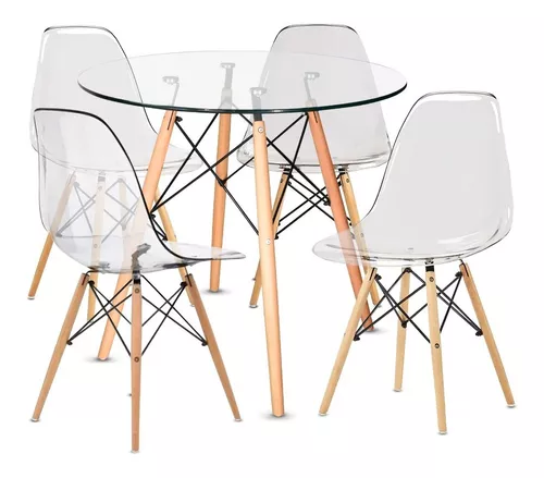 Comedor Completo Eames De Vidrio Templado C/4 Sillas Eames Color  Transparente