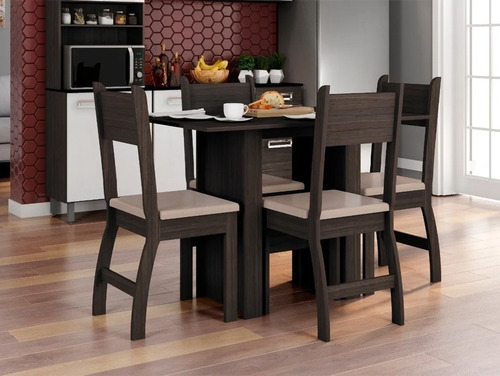 Juego De Comedor Mesa Y 4 Sillas Madera Mdf Tapizado Cuerina
