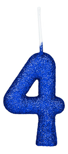 Vela Aniversário Número 4 - Cintilante / Glitter Azul C/1