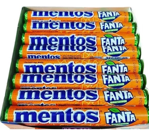 Bala Mentos Stick Tubo Fanta Laranja 16 unidades 37,5gr Caixa 600gr