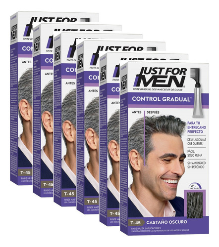  Cubre Canas Just For Men Control Gradual Para El Cabello Kit X 6 Unidades Para Un Entrecano Perfecto- Sin Amoniaco - Tono Castaño Oscuro