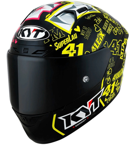 Casco Kyt Nx Race Espargaro 20, color negro/rosa/amarillo, talla 60/L