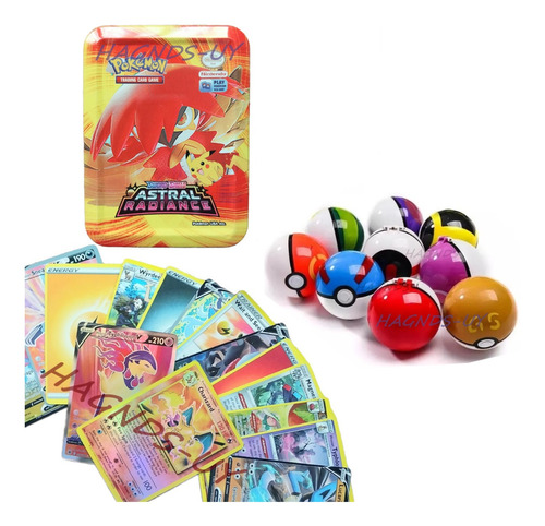 Kit Cartas Pokemon + 2 Pokebola 7 Cm Tamaño Real Premium