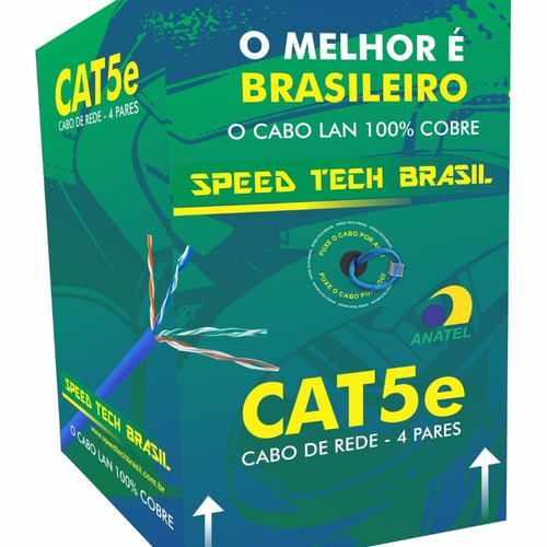Cabo Rede 305m Premium Speed Tech Brasil  Upt Cat5e 100% Cobre Azul Homologado 