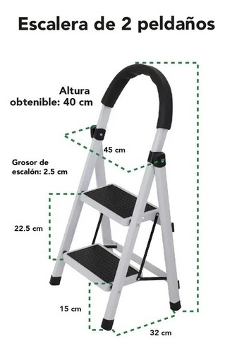 Escalera 2 Peldaño Eoland Taburete Plegable Tijera Multiproposito 2 Escalones Peldano Antideslizantes