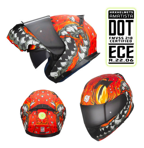 Hax Helmets. Casco Para Moto. Dot + Ece 06. Amatista Mutant Color Rojo Tamaño Del Casco S - Chico