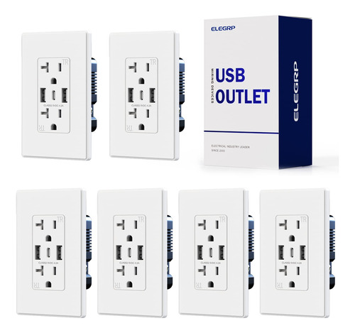 Elegrp Tomacorriente De Pared Usb, 3 Puertos Duales Tipo C Y