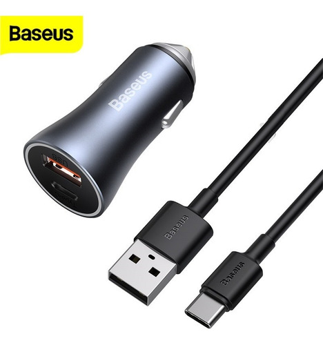 Cargador De Coche Baseus Dual U+c 40w Con Cable Tipo C