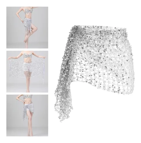 Moda Danza Del Vientre Hip Scarf Plata Plata El 160x50cm