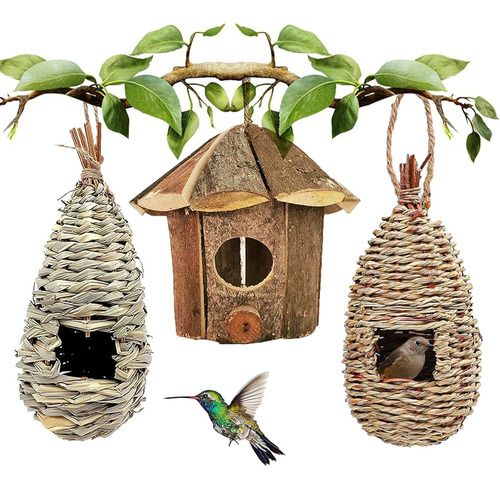 ~? Hamiledyi Humming Bird Houses Nest, Hand Woven Wooden Vin